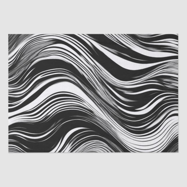 Abstract Black and White Wave Tissue Paper (Front)