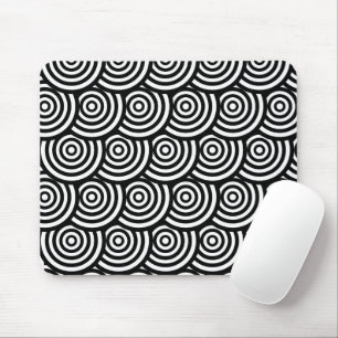 Abstract Black and White Wavy Circles  Mouse Pad