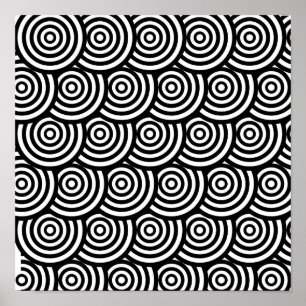 Abstract Black and White Wavy Circles Poster
