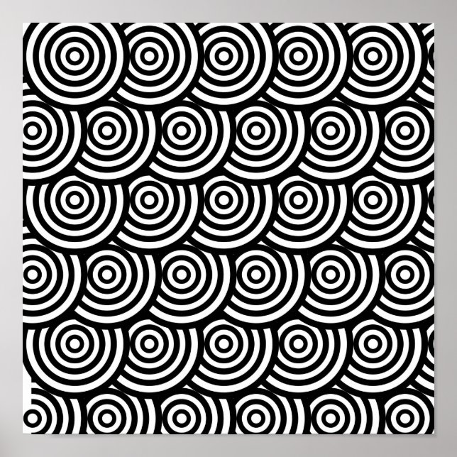 Abstract Black and White Wavy Circles Poster (Front)