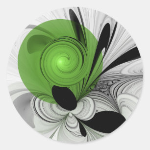 Abstract Black and White with Green Fractal Art Classic Round Sticker