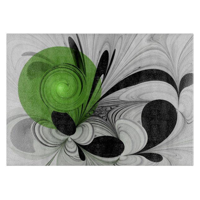 Abstract Black and White with Green Fractal Art Cutting Board (Front)