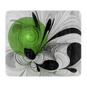 Abstract Black and White with Green Fractal Art Cutting Board
