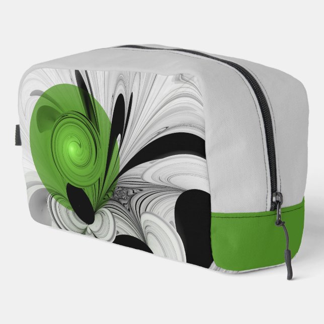 Abstract Black and White with Green Fractal Art Dopp Kit (Right Corner)