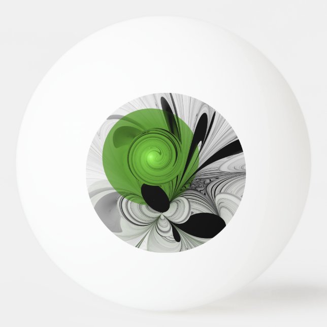 Abstract Black and White with Green Fractal Art Ping Pong Ball (Front)