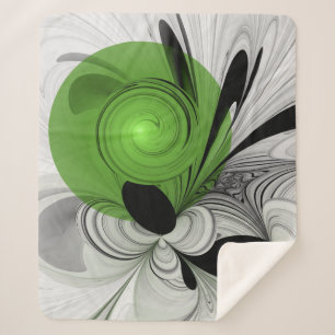 Abstract Black and White with Green Fractal Art Sherpa Blanket