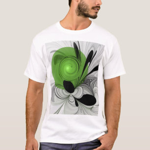 Abstract Black and White with Green Fractal Art T-Shirt