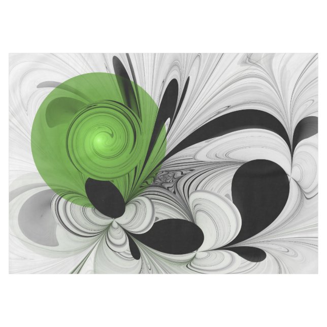 Abstract Black and White with Green Fractal Art Tablecloth (Front (Horizontal))