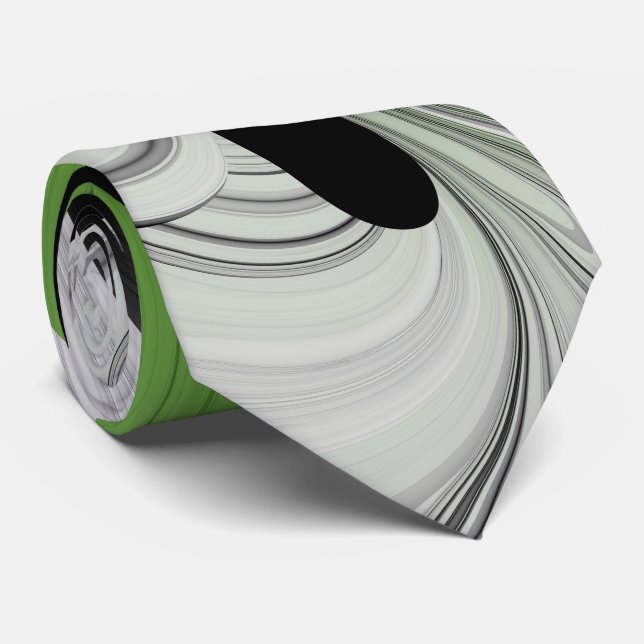 Abstract Black and White with Green Fractal Art Tie (Rolled)