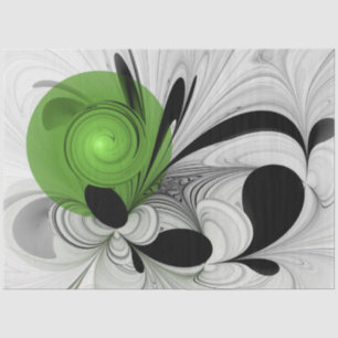 Abstract Black and White with Green Fractal Art Tissue Paper