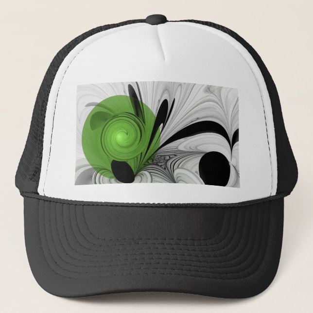 Abstract Black and White with Green Fractal Art Trucker Hat (Front)