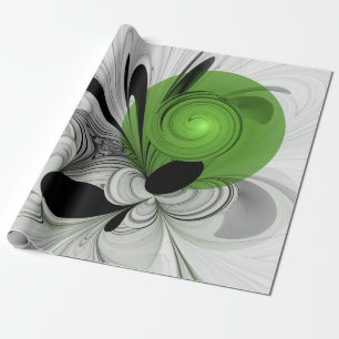 Abstract Black and White with Green Fractal Art Wrapping Paper