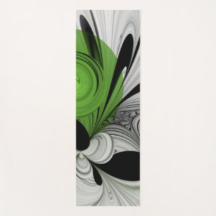 Abstract Black and White with Green Fractal Art Yoga Mat