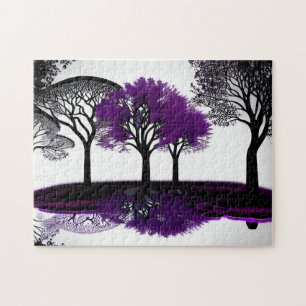Abstract Black and White with Purple Jigsaw Puzzle