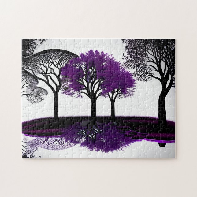 Abstract Black and White with Purple Jigsaw Puzzle (Horizontal)