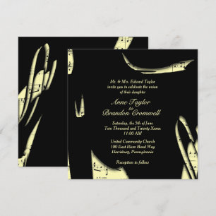 Abstract Black and Yellow Music Wedding Invitation