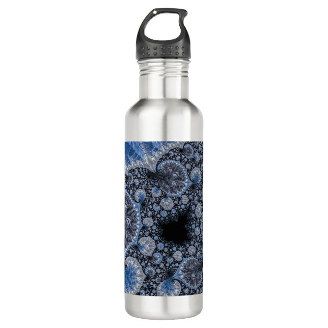 Abstract Black Blue Fractal 710 Ml Water Bottle (Front)