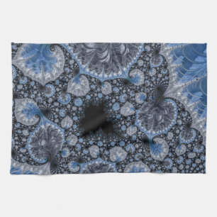 Abstract Black Blue Fractal Tea Towel