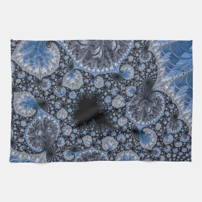 Abstract Black Blue Fractal Tea Towel (Horizontal)