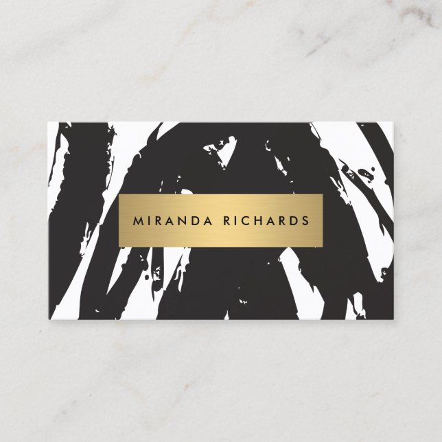 Abstract Black Brushstrokes Business Card (Front)