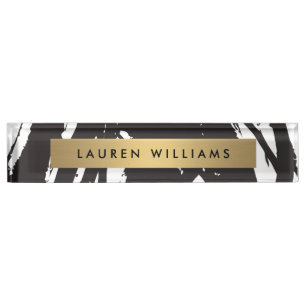 Abstract Black Brushstrokes Desk Nameplate