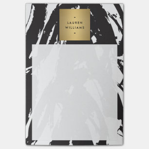 Abstract Black Brushstrokes with Gold Name Logo Post-it Notes
