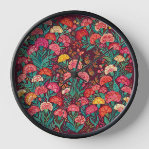 Abstract Black Butterflies Carnations Art Clocks