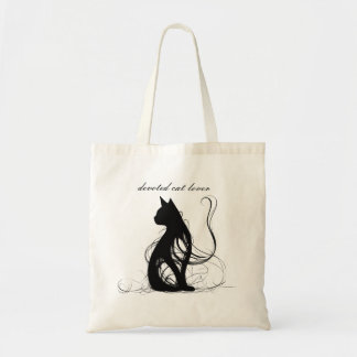 abstract black cat design tote bag