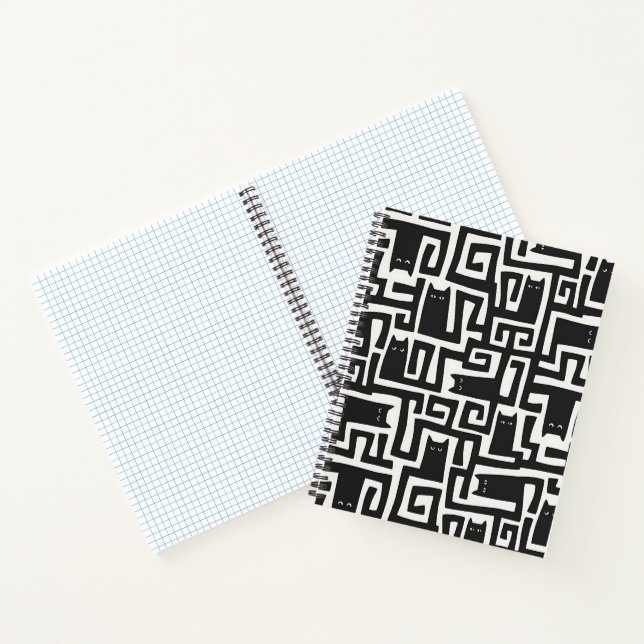 Abstract Black Cat Pattern Notebook Journal (Inside)
