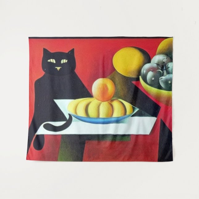 Abstract Black Cat Tapestry (Front (Horizontal))