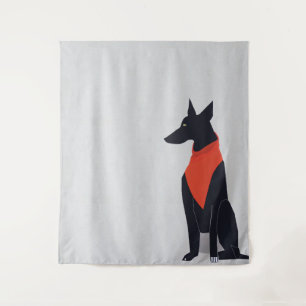 Abstract Black Dog with Red Bandanna Art Tapestry