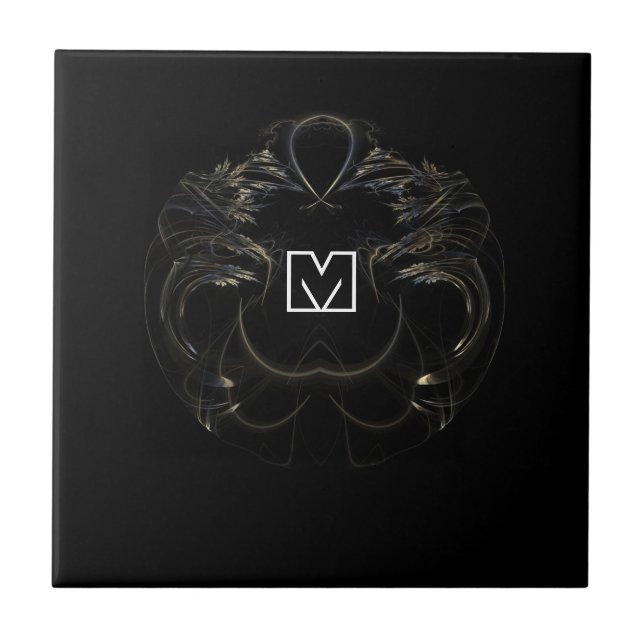 Abstract Black Elegance With Initials Tile (Front)