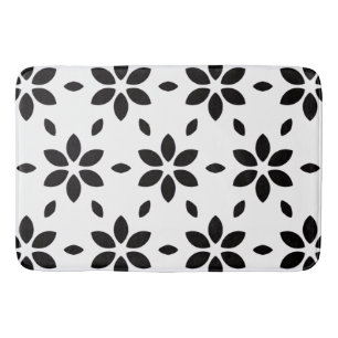 Abstract Black Flower Petals on White Background Bath Mat