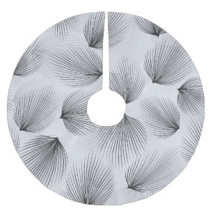 Abstract Black Flowers: Grey Elegance. Brushed Polyester Tree Skirt