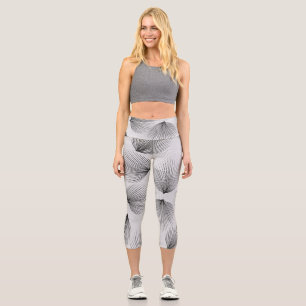 Abstract Black Flowers: Grey Elegance. Capri Leggings