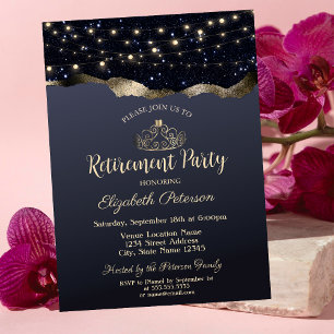 Abstract Black Glitte, Lights, Retirement Party Invitation