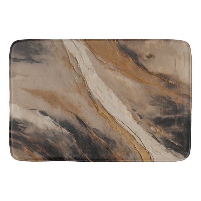 Abstract Black Gold Beige Bath Mat (Front)