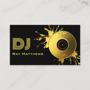 Abstract Black Gold Music Disc DJ Business Card