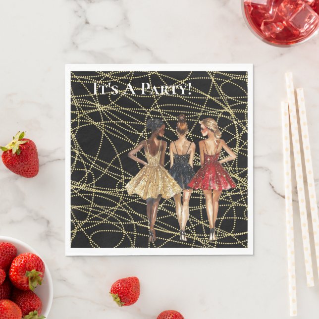 Abstract Black Gold Party Women in Dresses Napkin (Insitu)