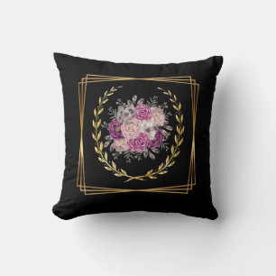 Abstract Black Gold Purple Floral Boho Trending  Cushion