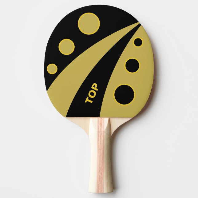 Abstract black & golden waves with circles ping pong paddle (Front)