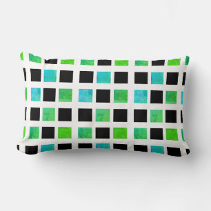 Abstract Black Green Blocks Throw Pillow Cushion
