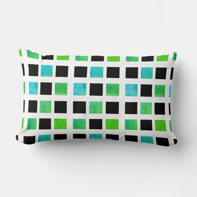 Abstract Black Green Blocks Throw Pillow Cushion (Front)