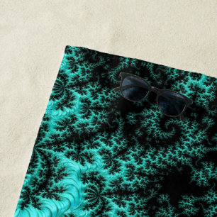 Abstract Black Green Fractal Art Beach Towel