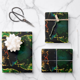 Abstract Black Green Gold  Wrapping Paper Sheet