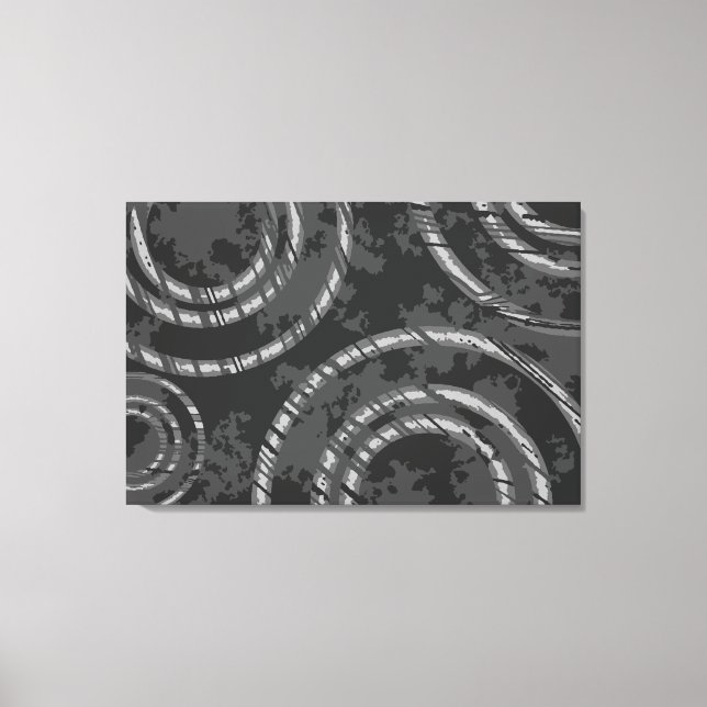 Abstract Black Grey Circles Through Time Canvas Print (Front)
