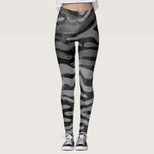 Abstract Black, Grey, Silver Leggings