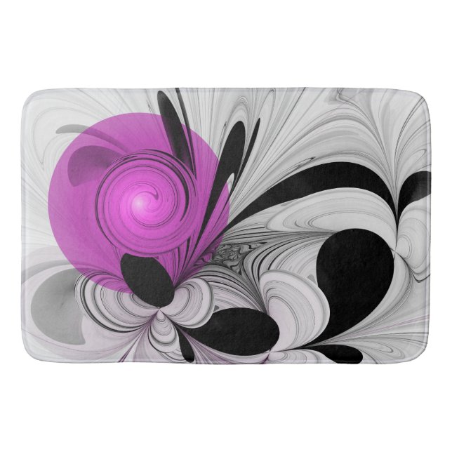 Abstract Black Grey With Magenta Fractal Art Bath Mat (Front)