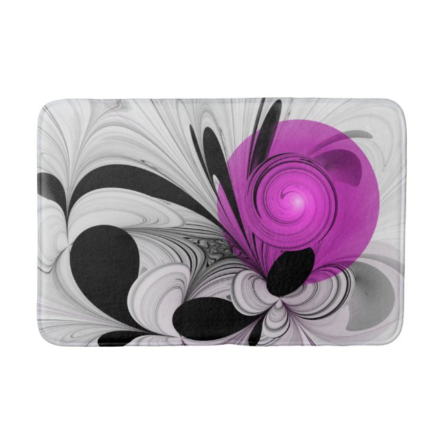 Abstract Black Grey With Magenta Fractal Art Bath Mat (Front)