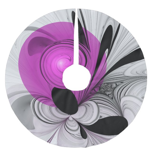 Abstract Black Grey With Magenta Fractal Art Brushed Polyester Tree Skirt (Front)